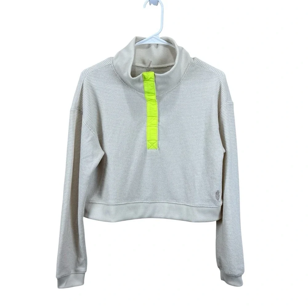 Free People Movement Womens XS Snow Day Thermal Top Ivory Neon Trim Long Sleeve‎